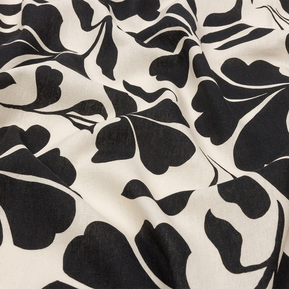 Linen and Rayon Woven - Black and White Leaf Silhouettes - Haute Havana Print - Mood Exclusive Palm Beach Collection - Joann Fabrics