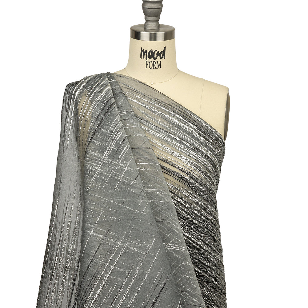 Metallic Black and Silver Striated Lines Luxury Burnout Brocade - Joann Fabrics