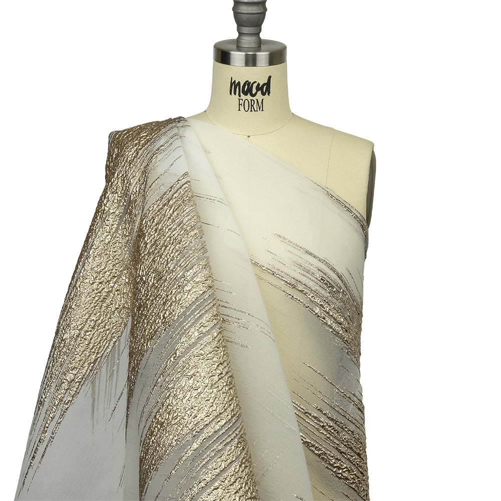 Metallic Gold and White Sleek Streaks Luxury Burnout Brocade - Joann Fabrics