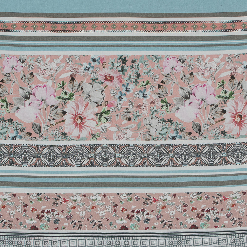Stretch Cotton Sateen - Pink and Blue Floral Stripes - Peace of Sincerity Print - Mood Exclusive Key Largo Collection - Joann Fabrics