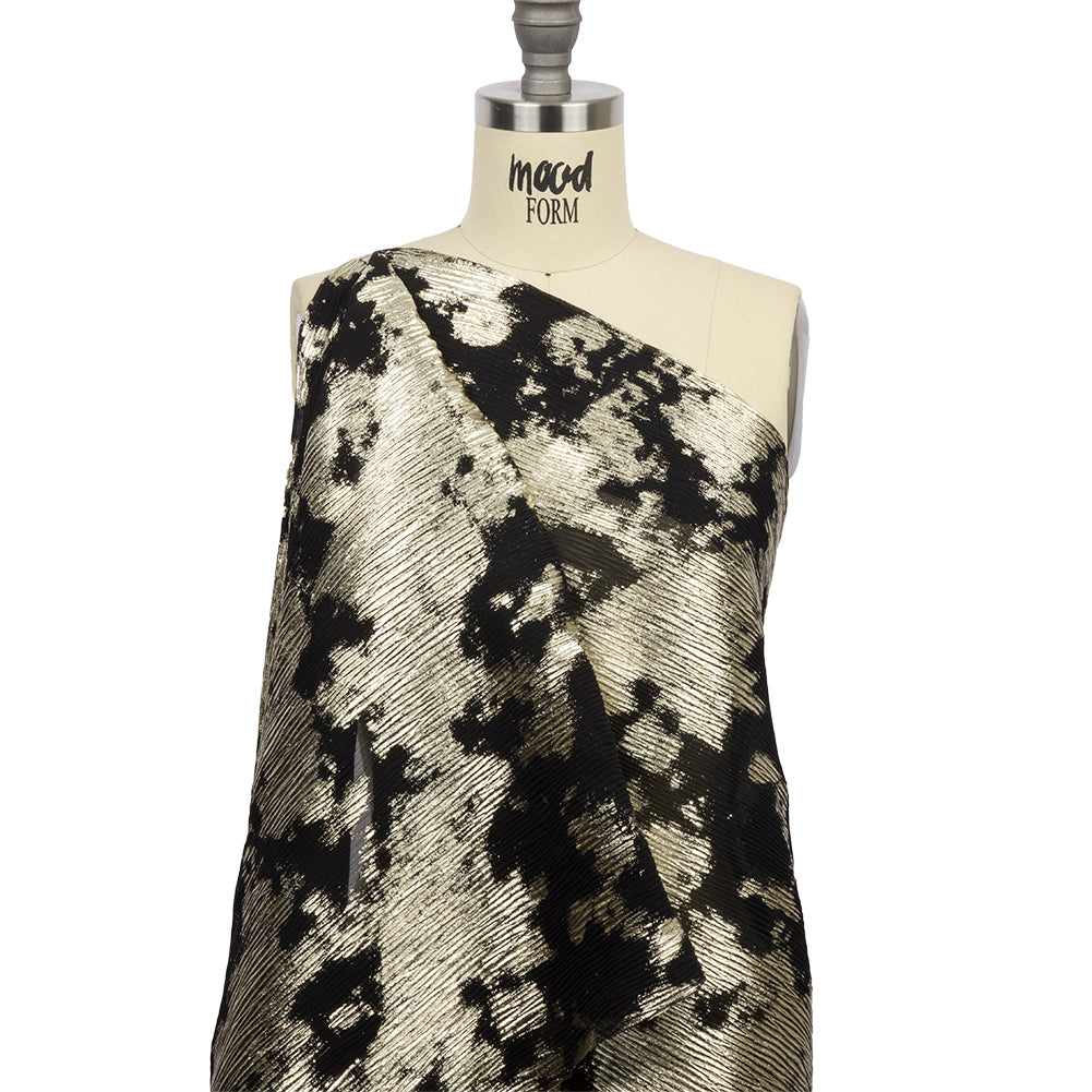 Polyester Chiffon Plisse with Abstract Gold Foiling - Black - Aralia Collection - Joann Fabrics