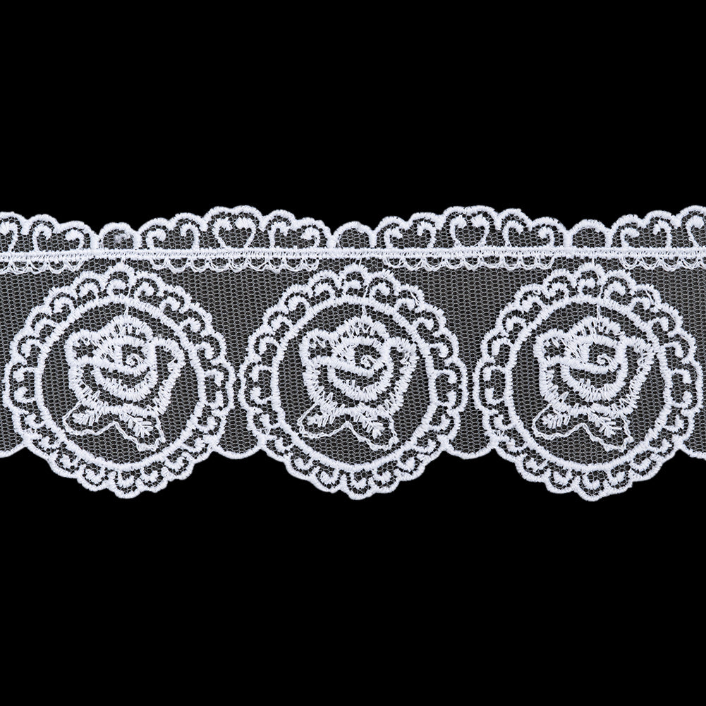 Embroidered Lace Tulle Trim with Scalloped Edges - 2.75