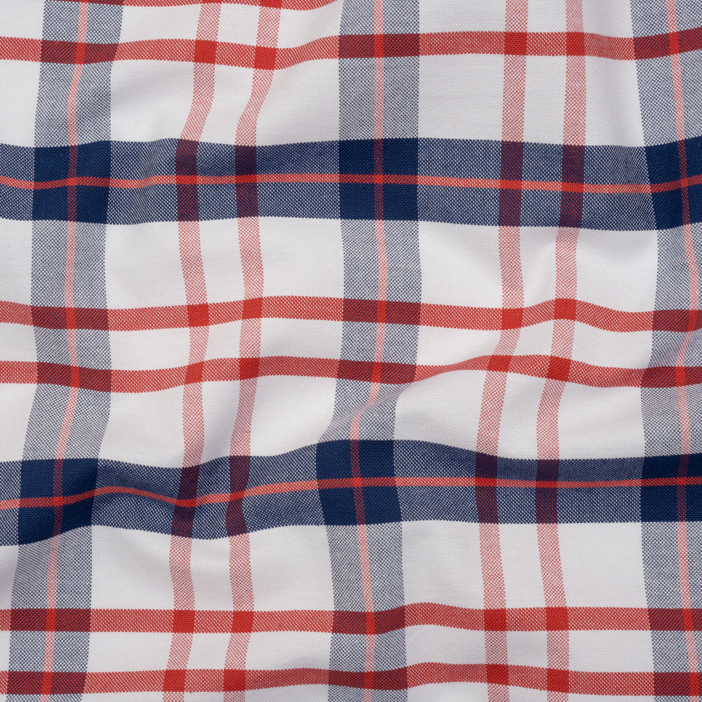 Cotton Oxford Shirting - Red, Navy Blue and White Plaid - Deadstock - Joann Fabrics
