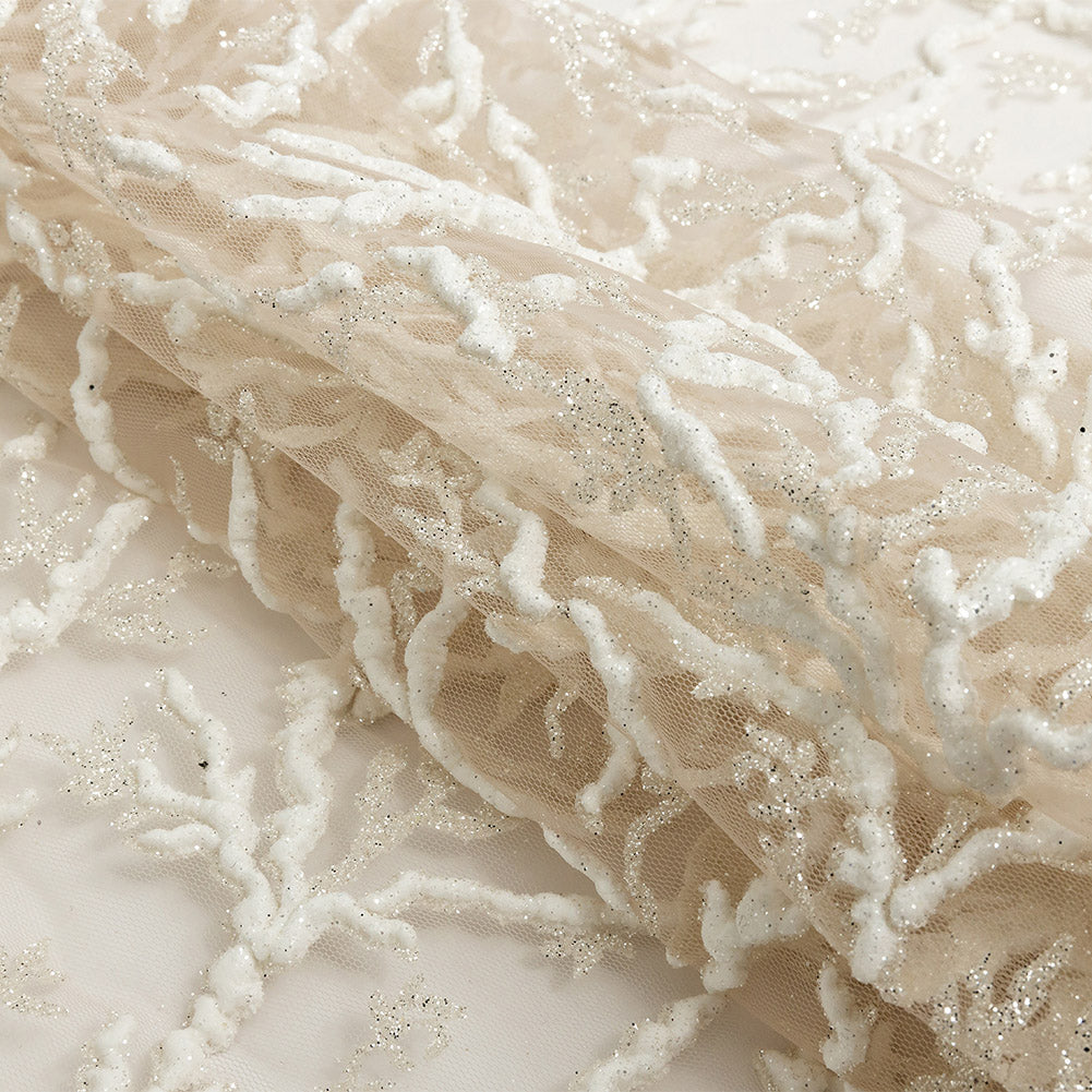 3D Puffy Glitter Tulle - Light Champagne and White - Joann Fabrics