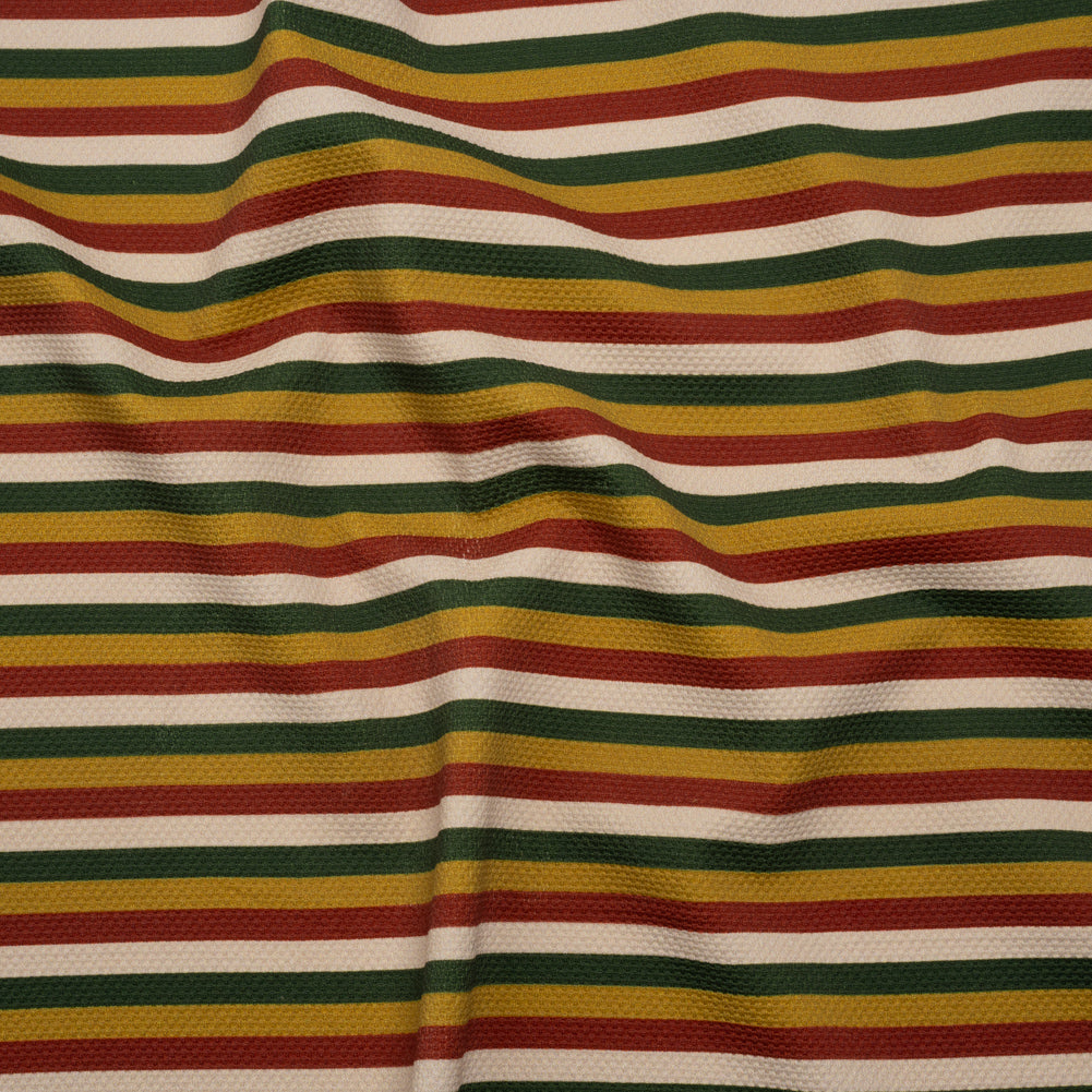 Stretch Polyester Pique Knit - Brick Red, Gold and Green Horizontal Stripes - Designer Deadstock - Joann Fabrics
