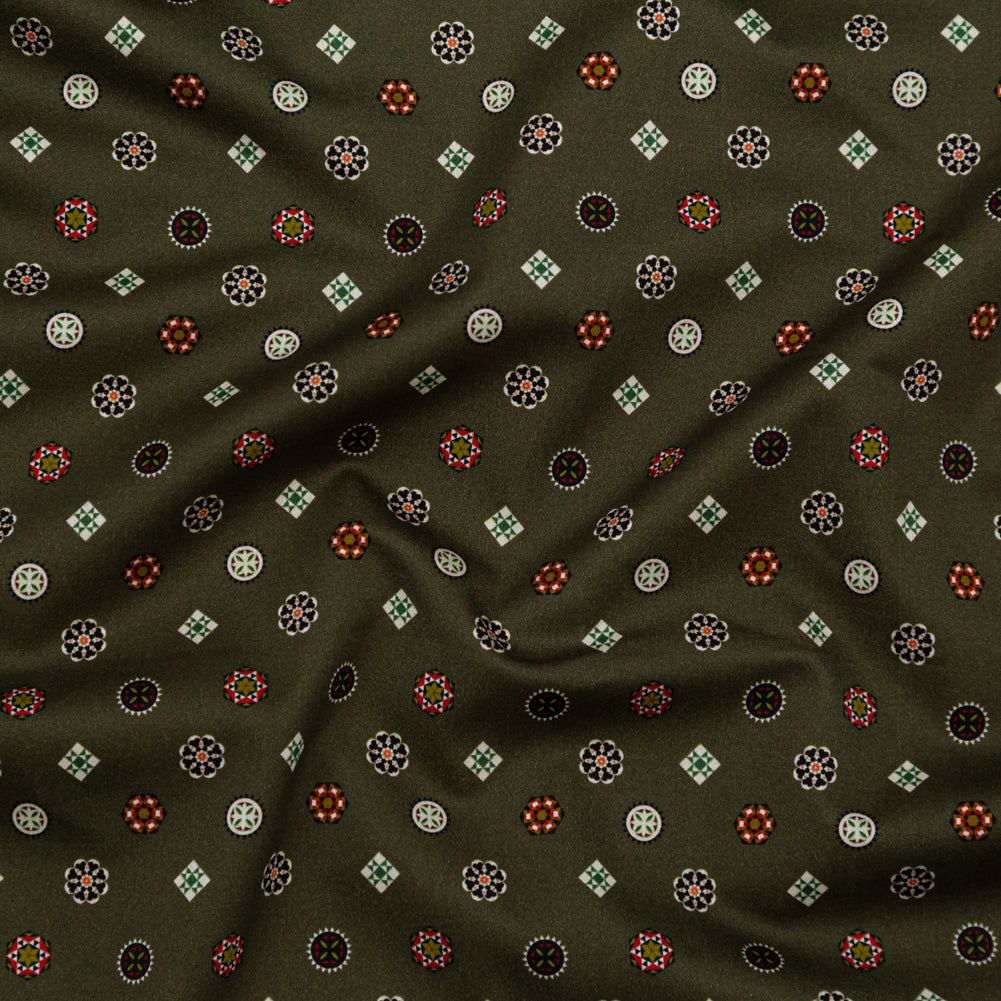 Stretch Cotton Sateen - Olive Green LIttle Medallions - Emblematic Medallions Print - Mood Exclusive Serengeti Collection - Joann Fabrics