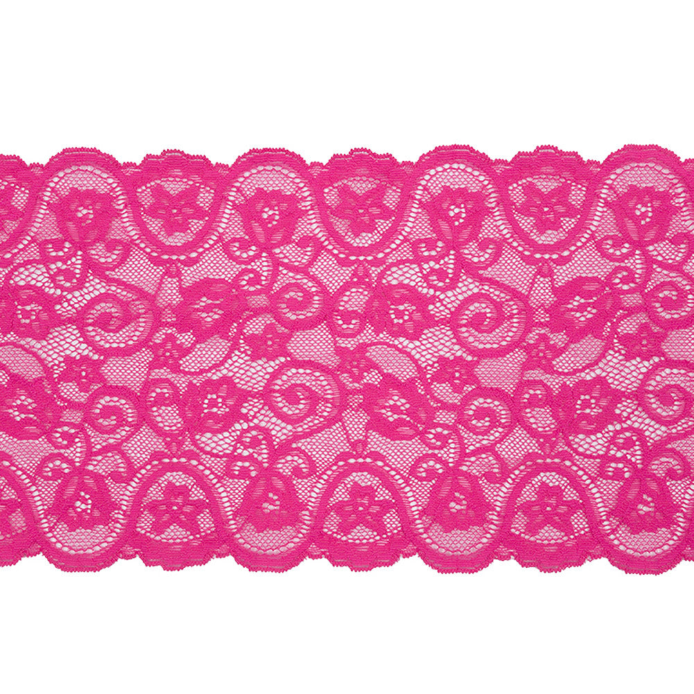 Palm Beach Floral Scrolls Stretch Lace Trim with Scalloped Edges - 6.25