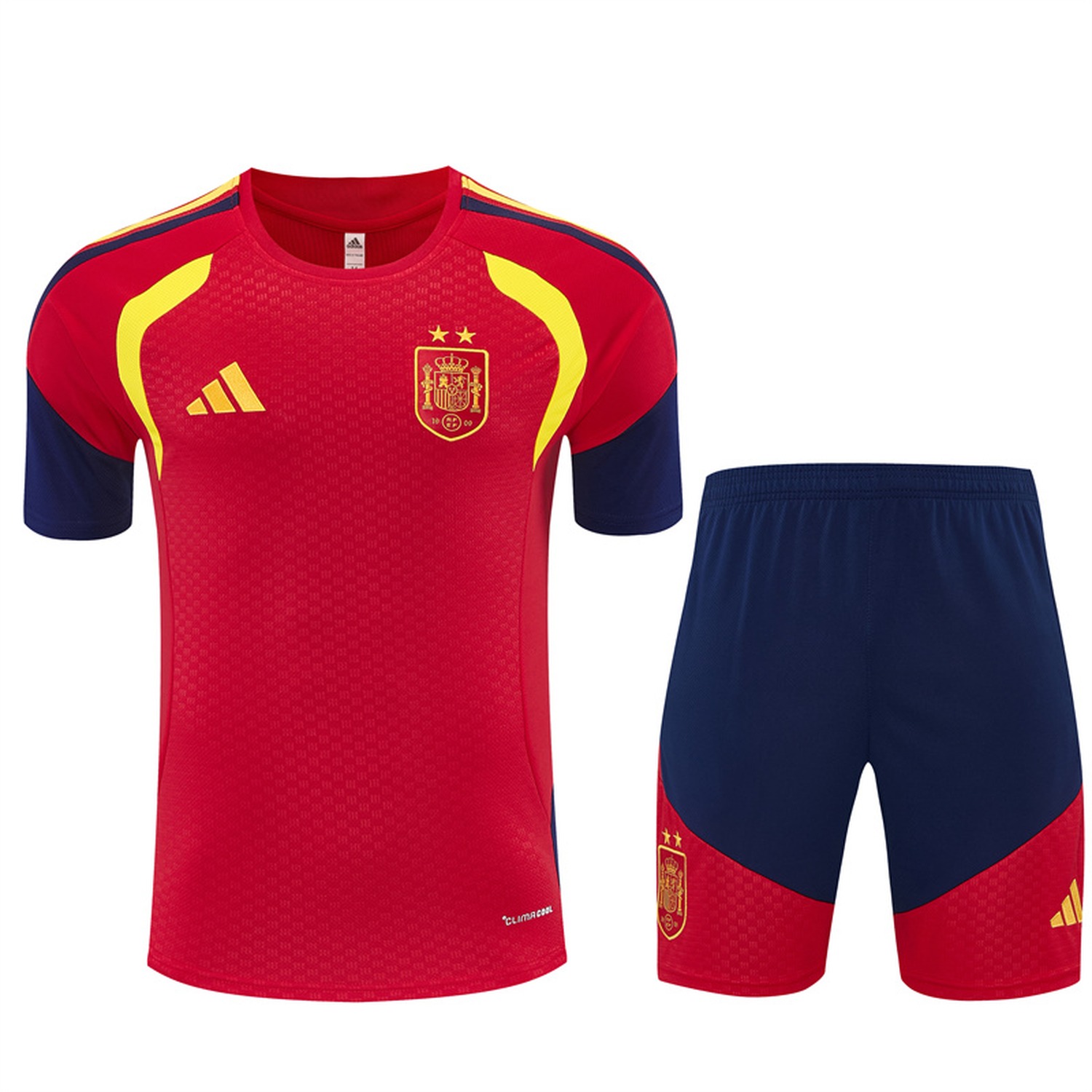 Spain 2026 Two Stars Short-Sleeve Training Set - Red Top & Deep Blue Shorts - UnitedFutballJersey
