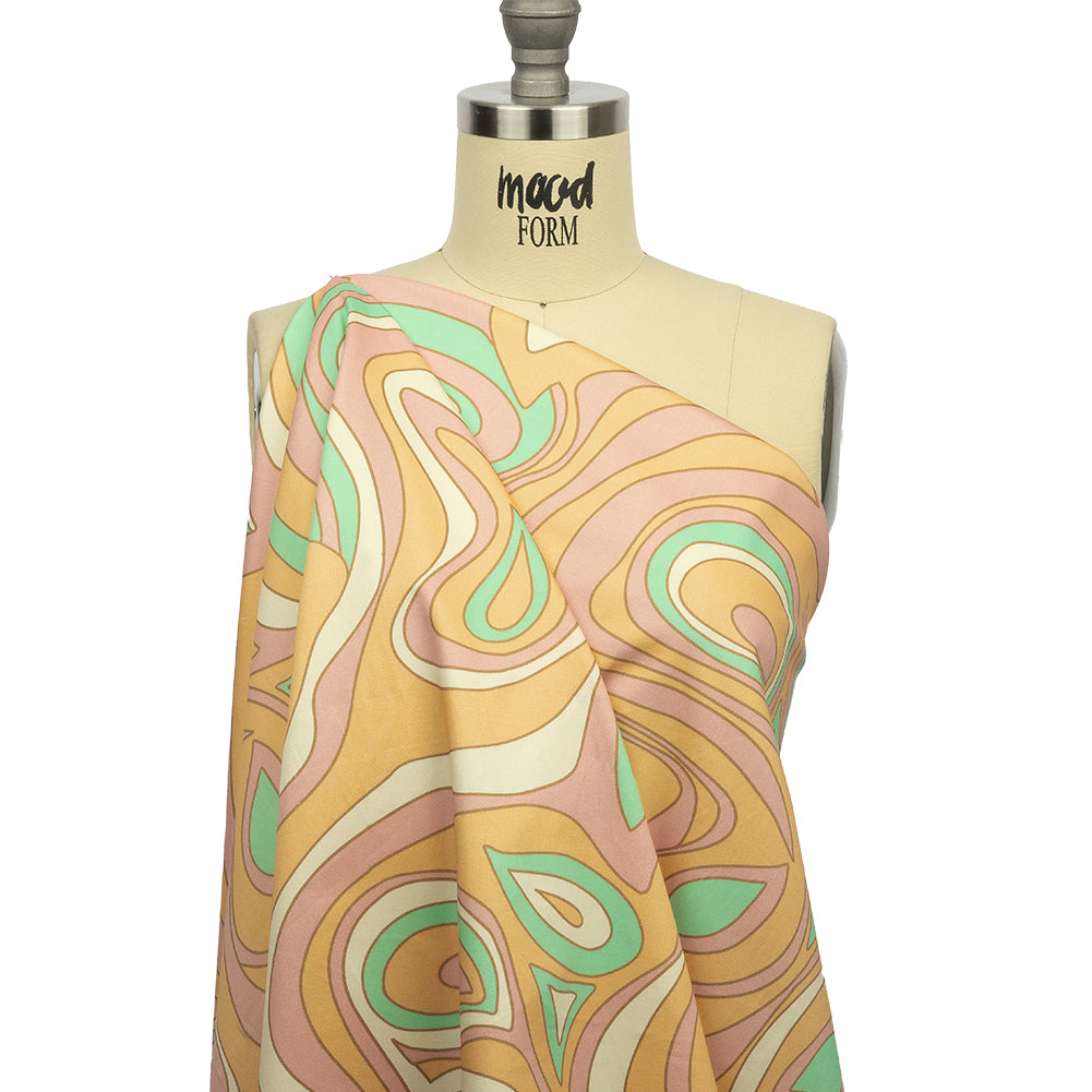 Stretch Cotton Sateen - Light Green, Orange and Pink Abstract - Carnival Candy Print - Mood Exclusive Groove Collection - Joann Fabrics