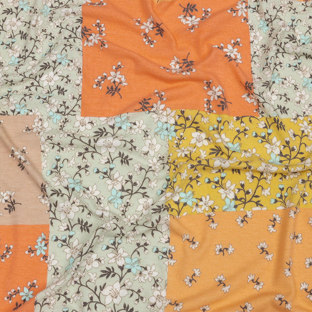Beige, Orange and Yellow Floral Patchwork Rayon and Polyester Jersey - Joann Fabrics
