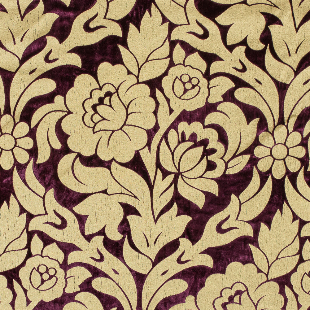 Royal Purple Velvet with Royal Gold Foil Floral Design - Joann Fabrics
