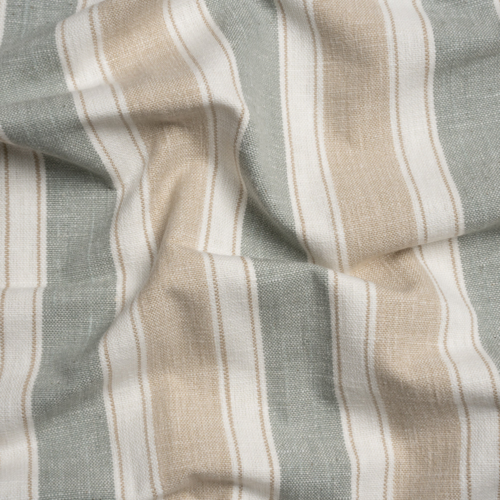 Slubbed Cotton Blend Woven - Seafoam Wide Stripes - British Imported - Joann Fabrics