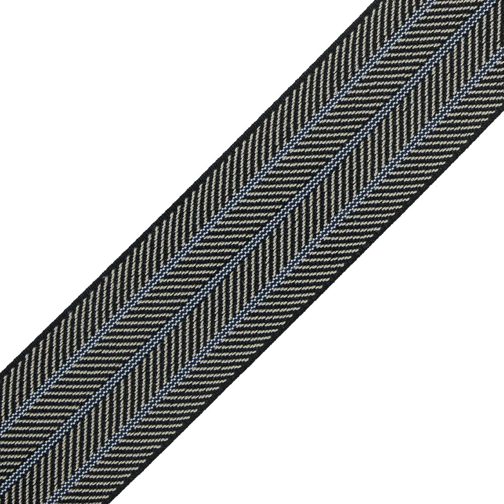 Italian Black, Beige and Blue Herringbone Elastic - 1.5