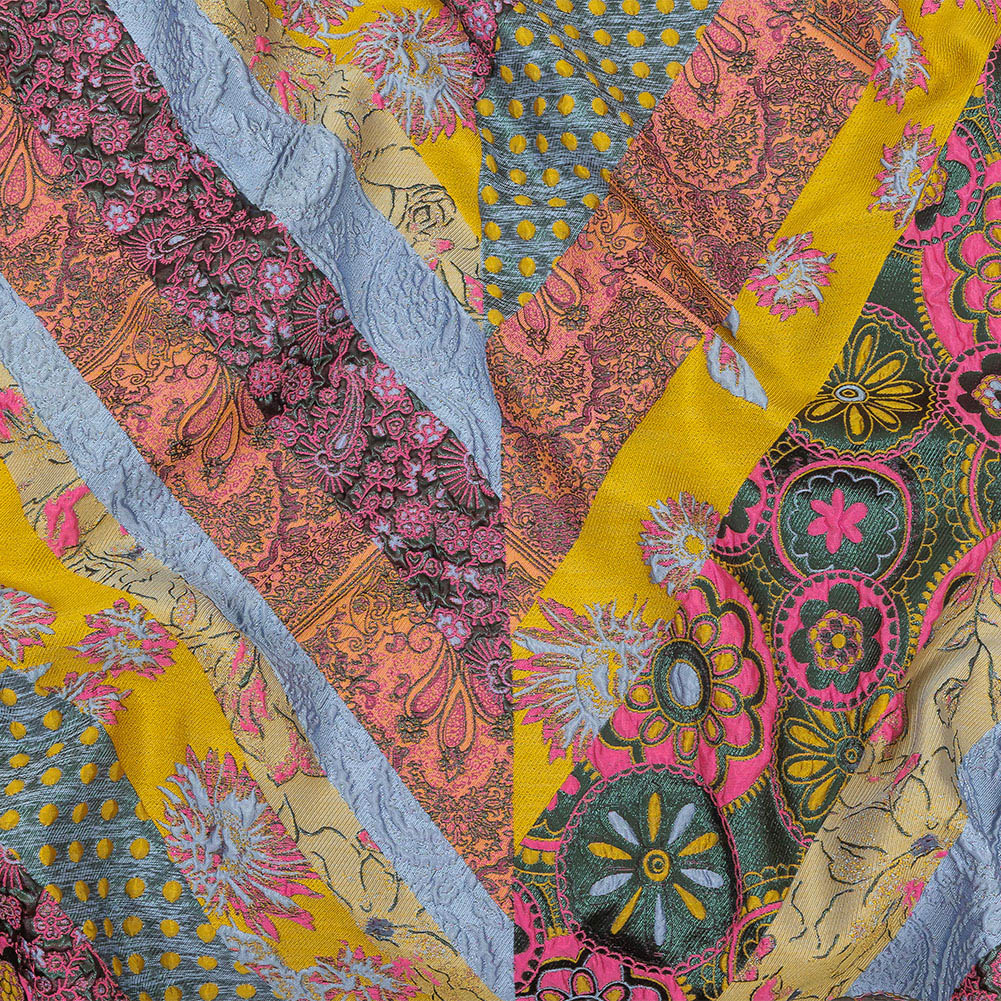 Metallic Pink, Yellow and Sky Patchwork Diagonal Stripes Luxury Brocade - Joann Fabrics