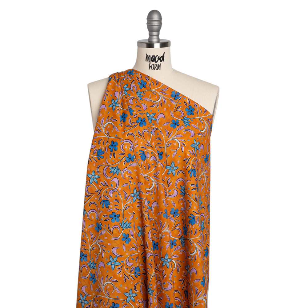 Cotton Voile - Orange and Blue Floral - Apollo's Laurel Print - Mood Exclusive Chariot Collection - Joann Fabrics