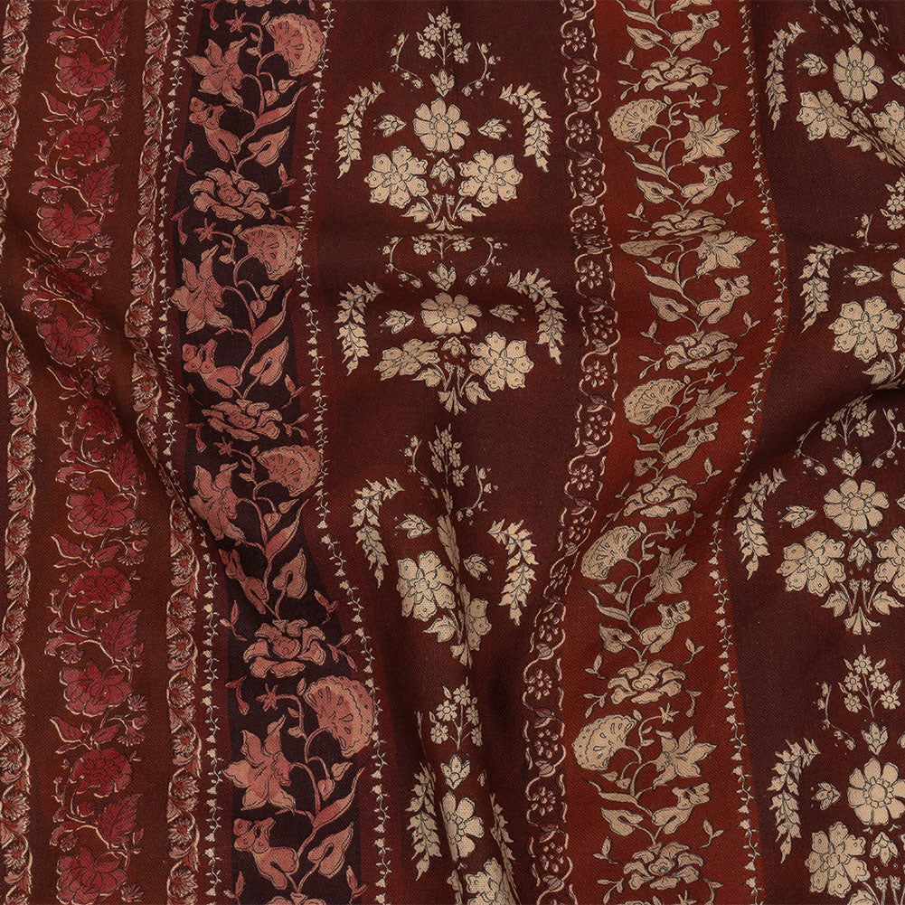 Linen and Rayon Woven - Burgundy Floral Stripes - Garden Paths Print - Mood Exclusive Rockland Collection - Joann Fabrics