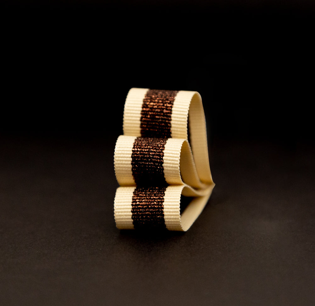 Italian Metallic Dark Copper and Tan Striped Grosgrain Ribbon - 0.625
