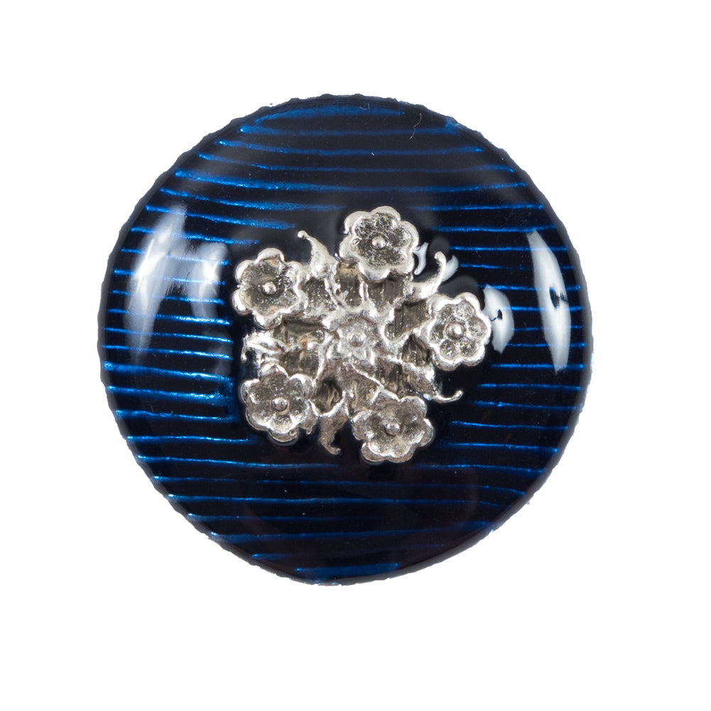 Italian Royal Blue and Silver Floral Metal Button - 44L/28mm - Joann Fabrics