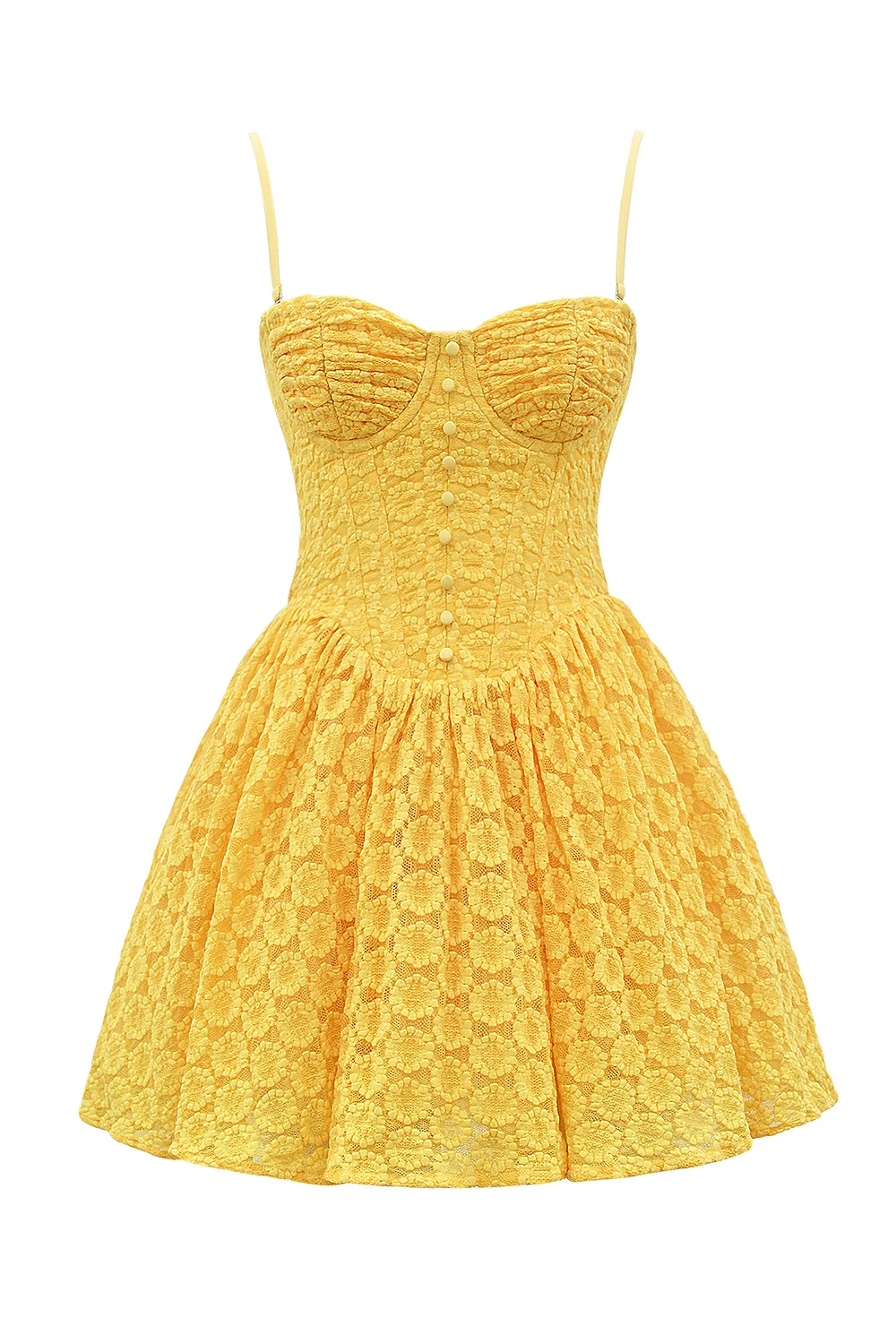 Apricot Lace Corset Mini Dress - Yellow