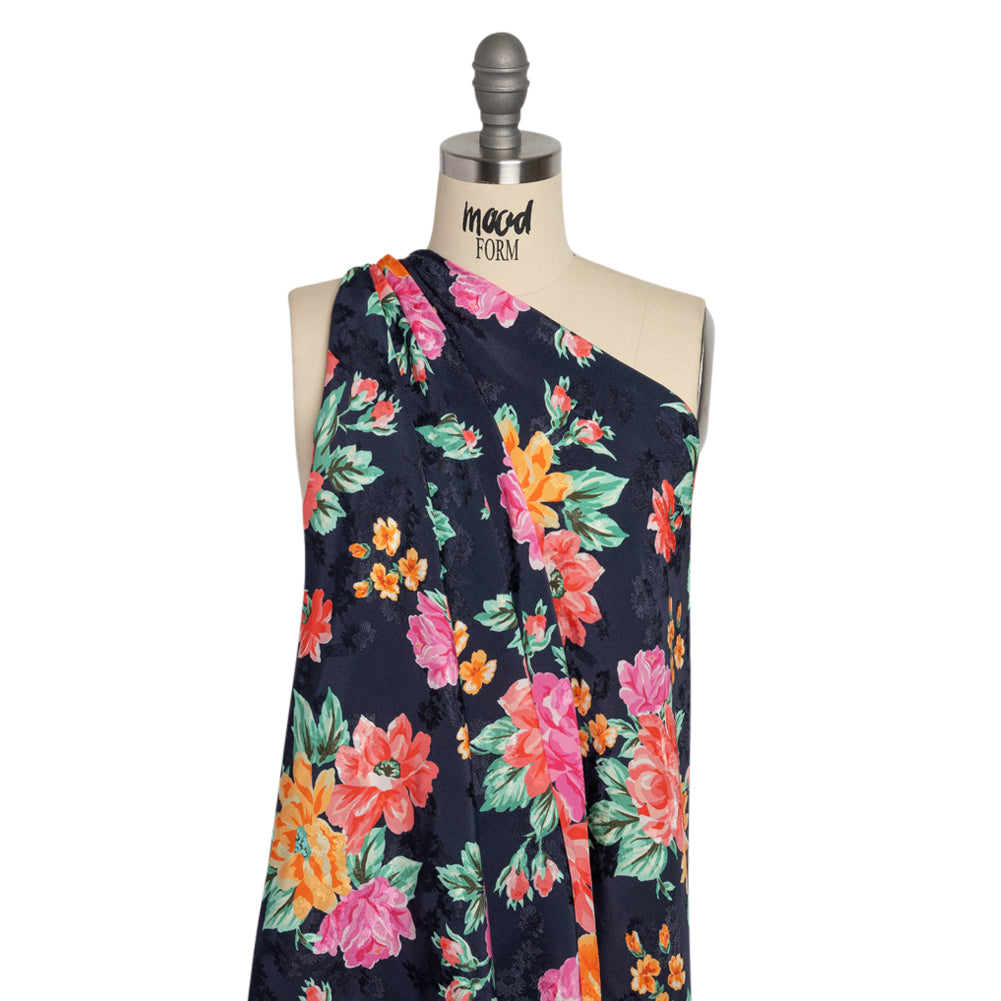 Floral Viscose Jacquard Print - Midnight and Orange Floral - Mood Exclusive Downright Dalloway - Joann Fabrics
