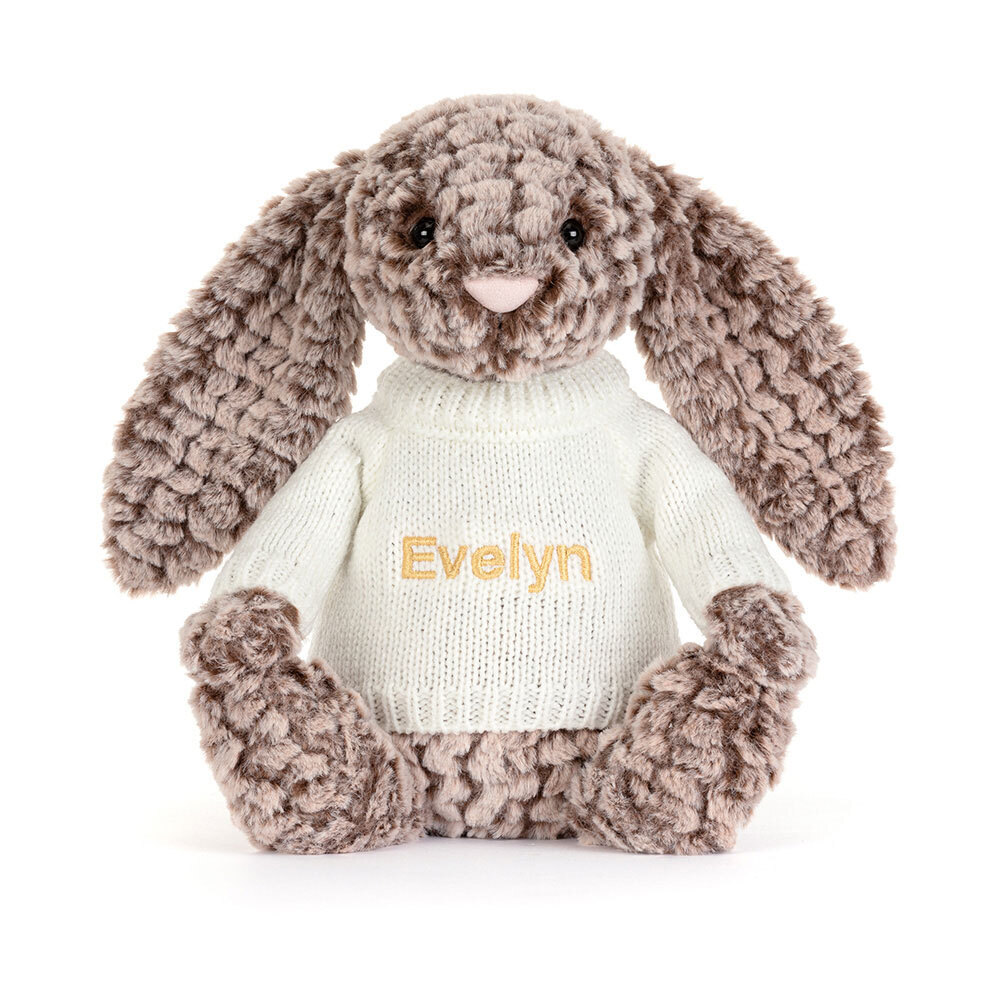 Bashful Luxe Bunny Pine with Personalized Cream Jumper