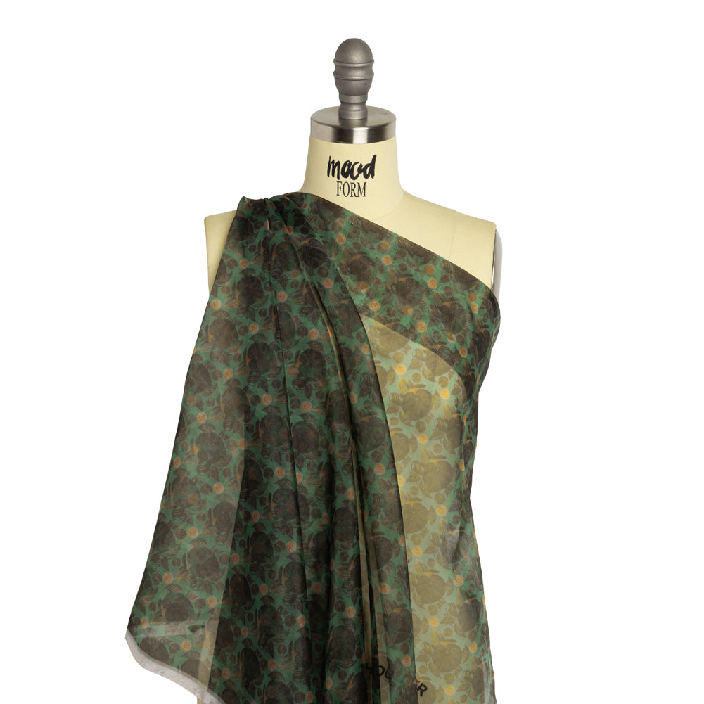 Polyester and Viscose Organza - Green and Teal Tropical Leaf Bunches - Joann Fabrics