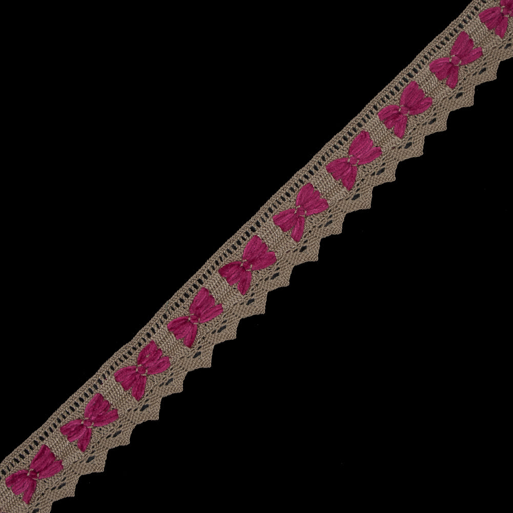 Beige and Fuchsia Crochet Chenille Trim - 1.5