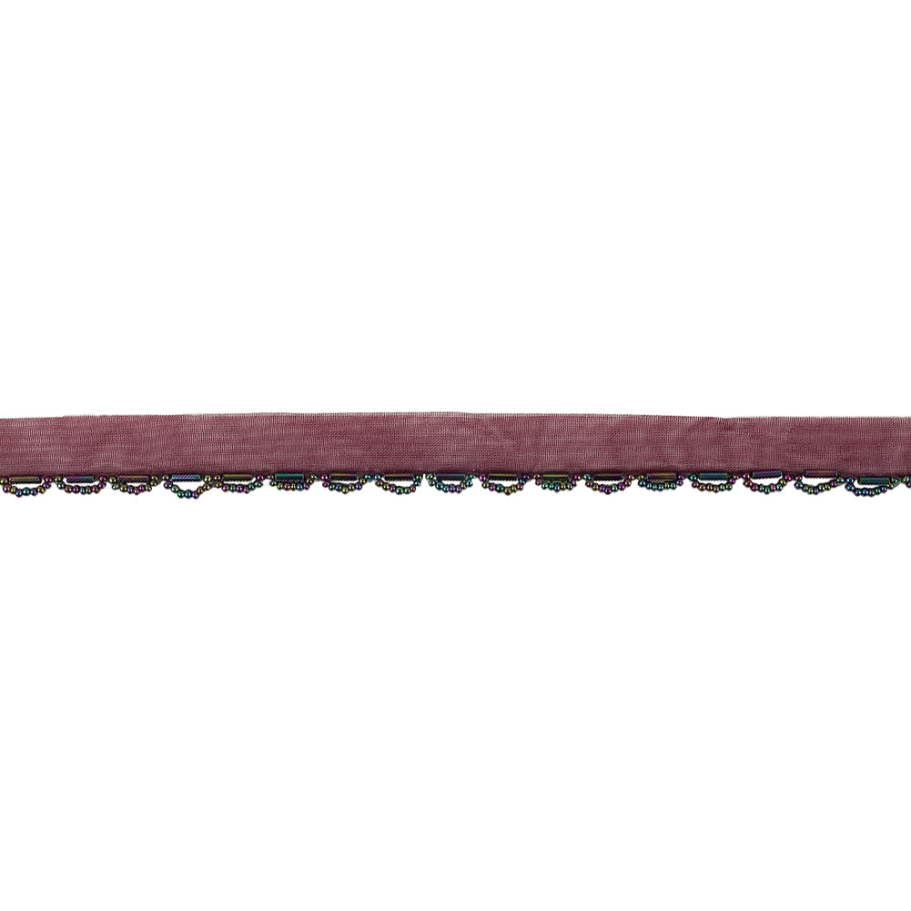 Vintage Burgundy and Red Iris Seed and Bugle Beaded Scalloped Trim - 0.75