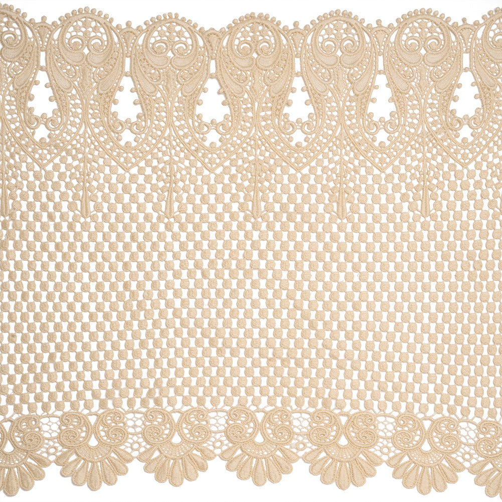 Beige Dots and Fancy Borders Scalloped Cotton Venise Lace Trim - 18