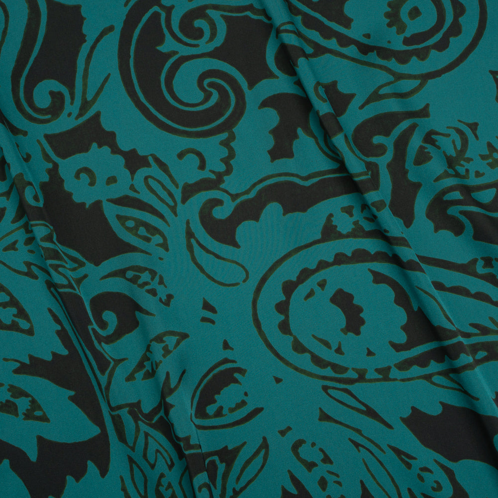Polyester Charmeuse - Dark Green and Teal Paisley - Made in Italy - Joann Fabrics