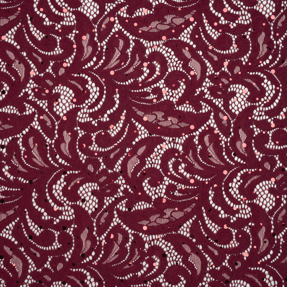 Stretch Raschel Lace with Metallic Spots - Burgundy Fancy Leaves and Flowers - Joann Fabrics