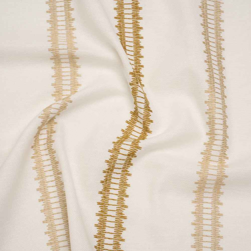 Embroidered Recycled Polyester and Cotton Woven - Ochre Zig Zag Ladder Stripes - British Imported - Joann Fabrics