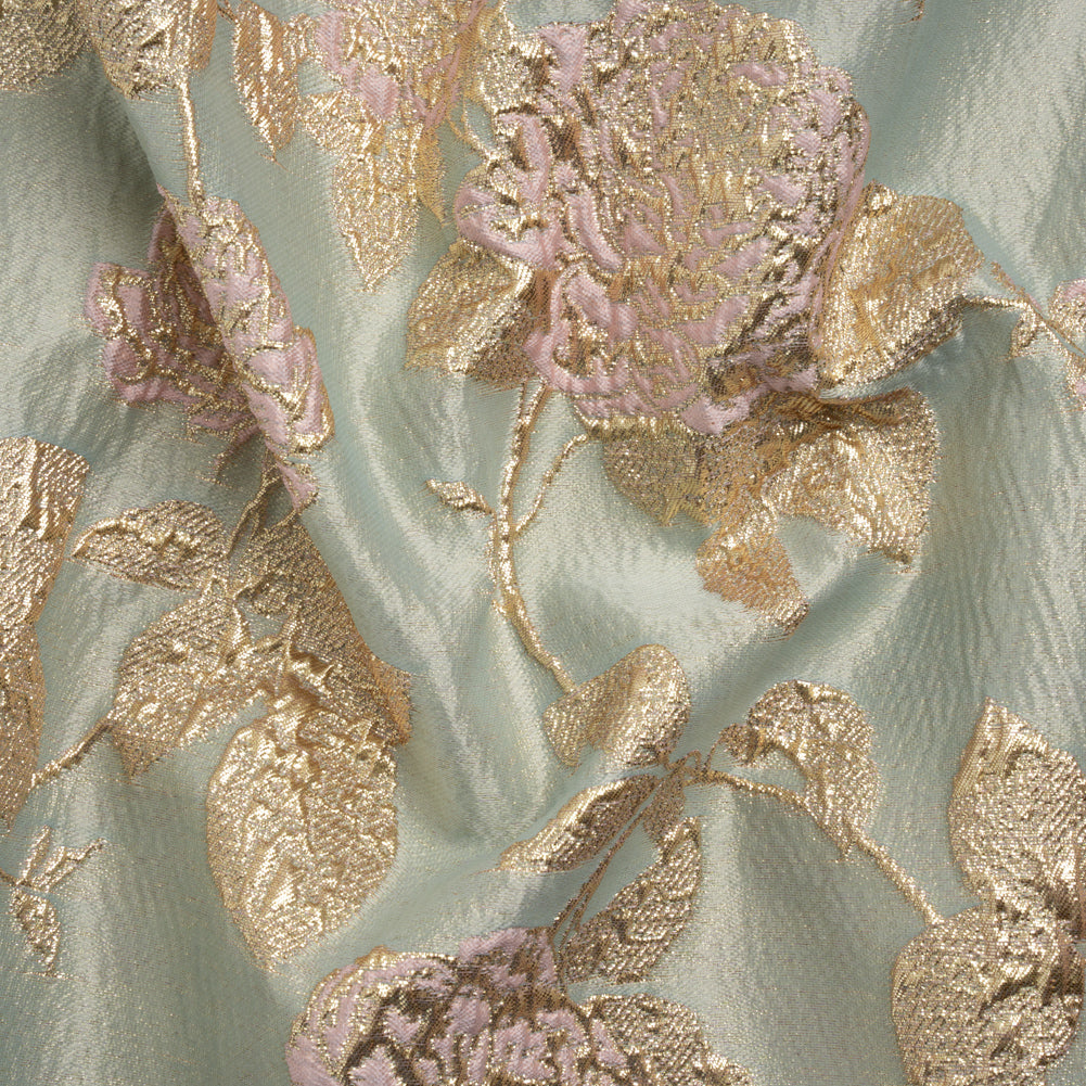 Metallic Gold, Baby Pink and Light Gray Floral Luxury Brocade - Joann Fabrics