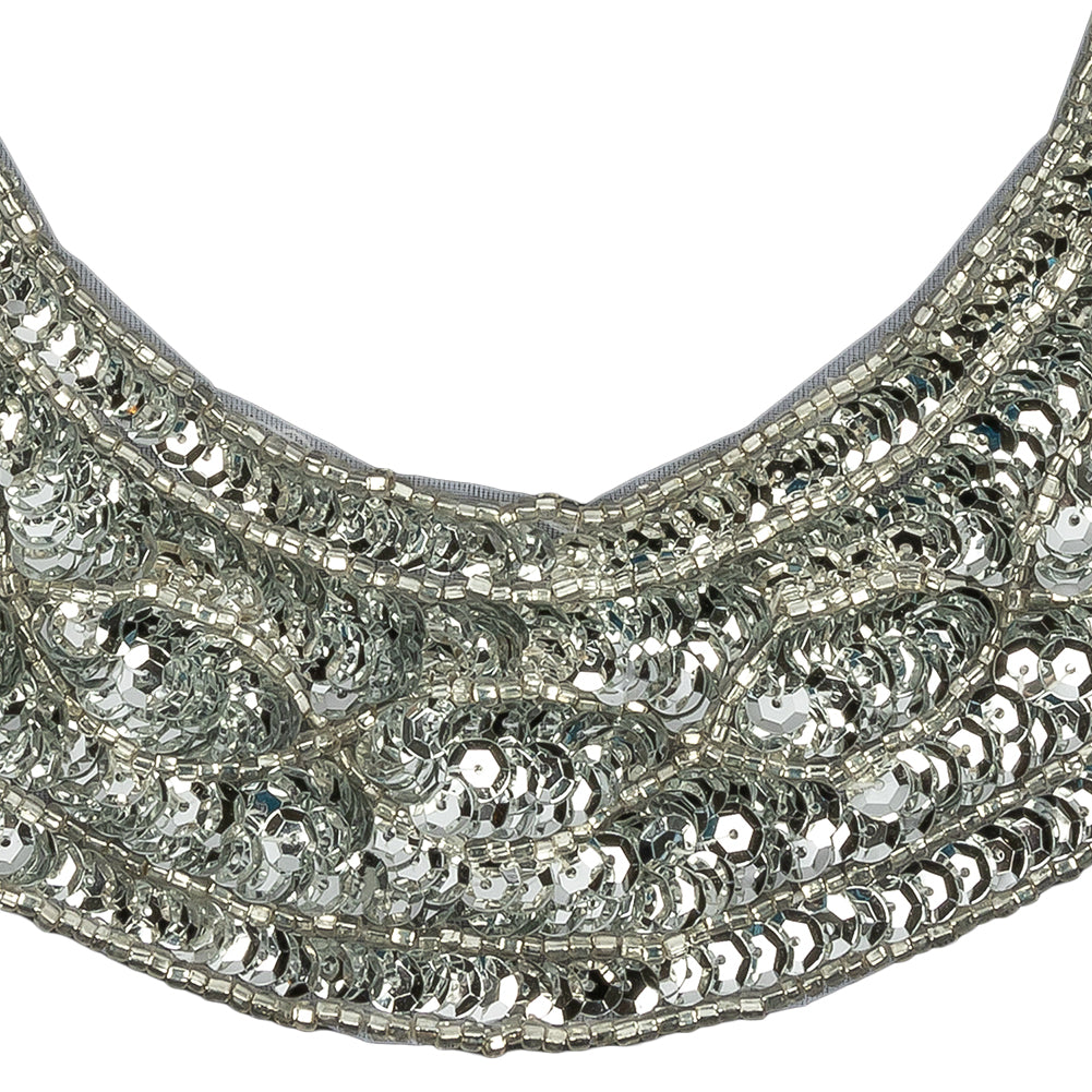 Vintage Metallic Silver Sequined and Beaded Collar Applique - 9.75