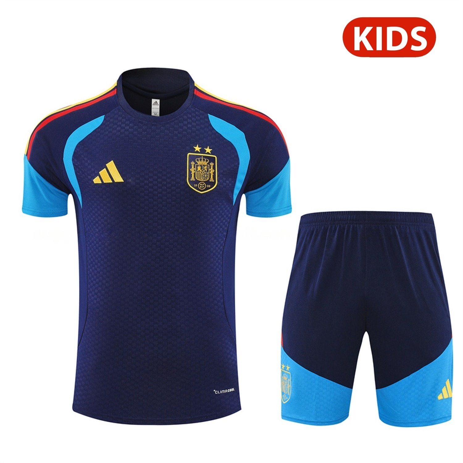Spain 2026 Kids Short-Sleeve Training Set - Deep Blue Top & Deep Blue Shorts - UnitedFutballJersey