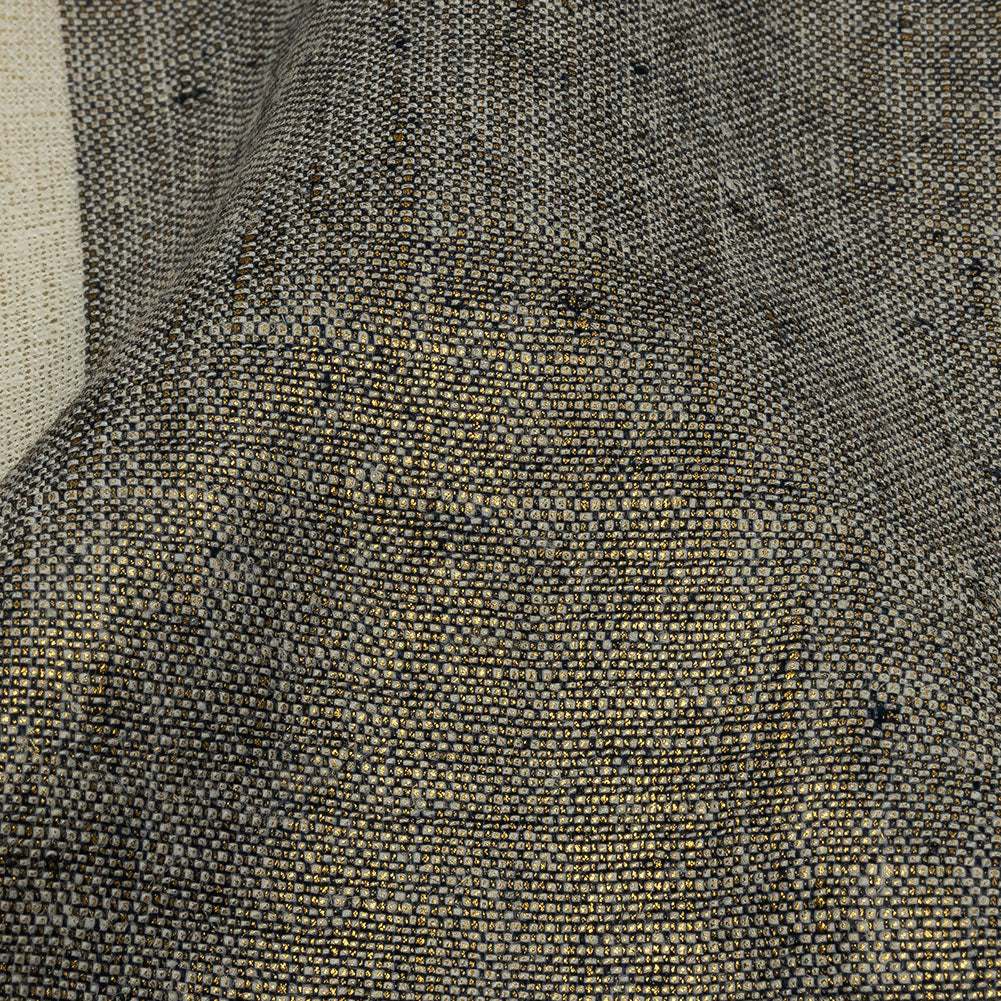 Navy and Tofu Awning Striped Medium Weight Linen Woven with Gold Foil - Joann Fabrics
