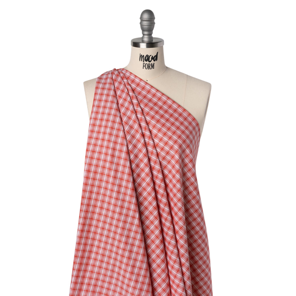 Cotton Oxford Shirting - Watermelon Red and White Plaid - Deadstock - Joann Fabrics