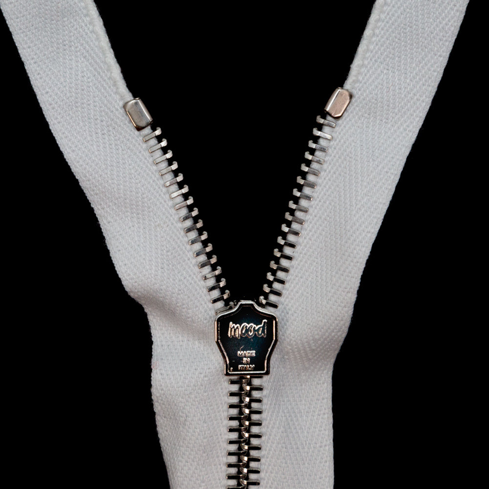 Mood Exclusive Italian Off-White and Silver T5 Open End Metal Zipper - 27.5