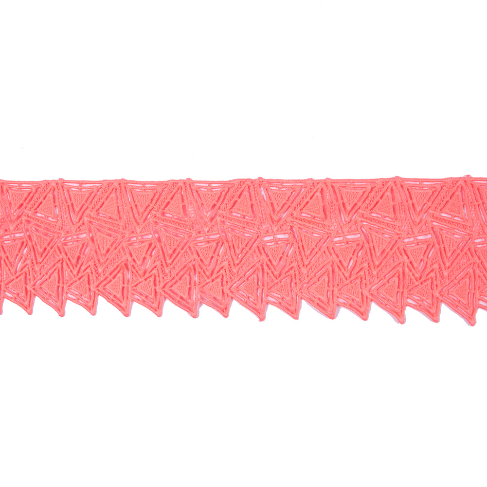 Neon Coral Geometric Venise Lace Trim - 3.25