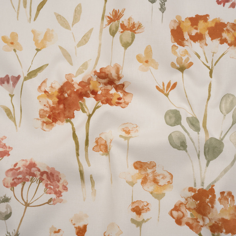 Printed Cotton Canvas - Sienna Watercolor Floral Stems - British Imported - Joann Fabrics