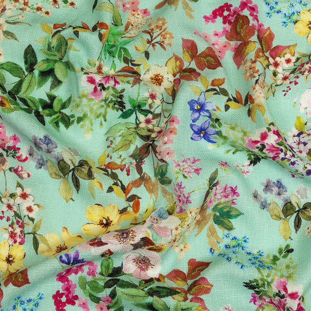 Slubbed Polyester Gauze - Aqua and Rainbow Floral - Mood Exclusive Mallorcan Morning Print - Joann Fabrics