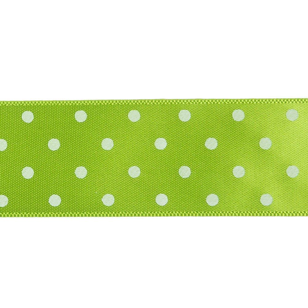 Lime and White Polka Dot Satin Ribbon - 1