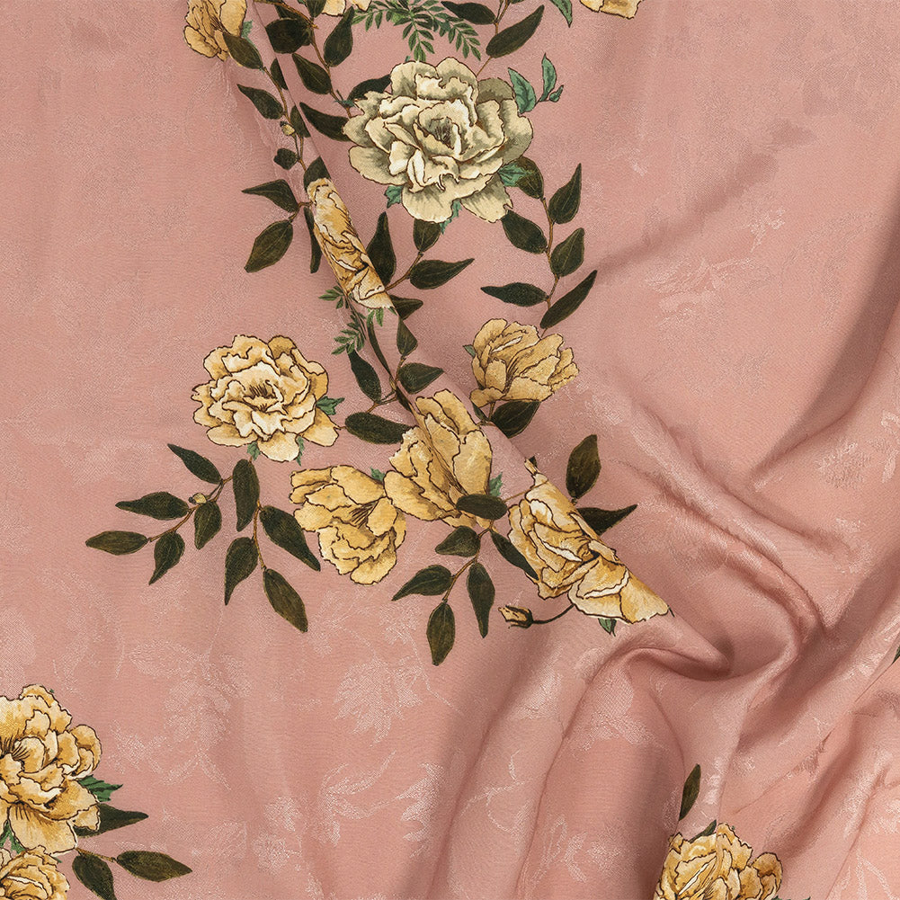 Rayon Jacquard - Pink and Yellow Roses - Grazie Print - Mood Exclusive Viso Collection - Joann Fabrics