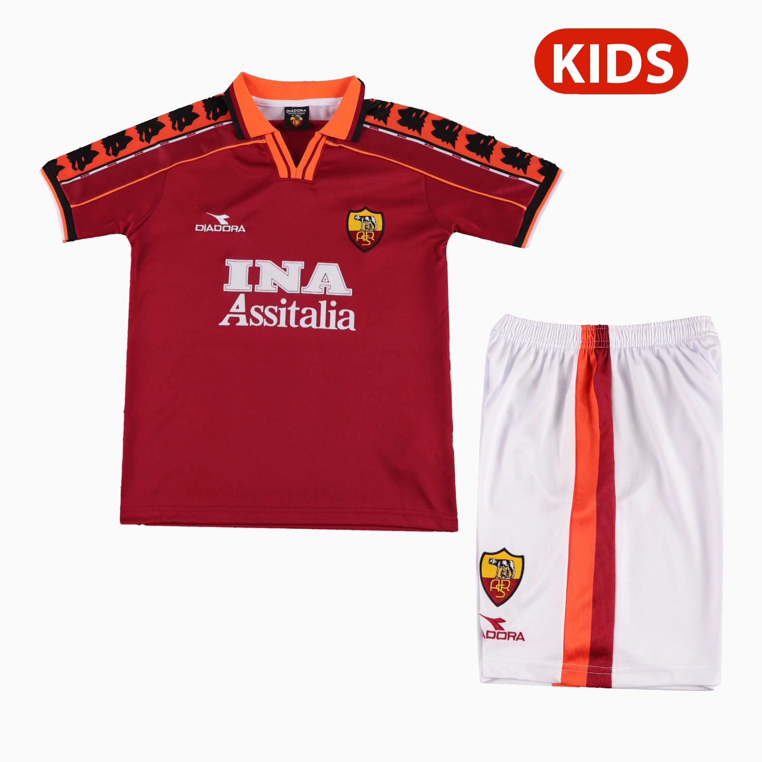 Retro Roma 1998-99 Home Kids Kit - UnitedFutballJersey