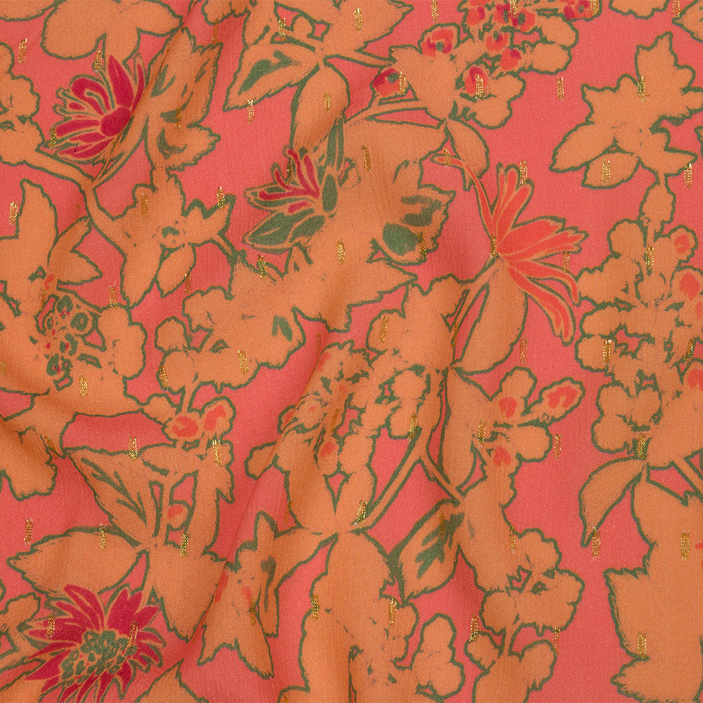 Mood Exclusive Coral Tree Line Trove Metallic Dotted Crinkled Viscose Crepe - Joann Fabrics