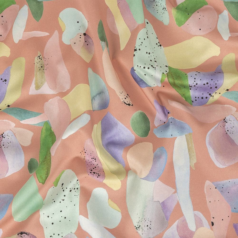 Stretch Cotton Sateen - Pink and Multicolor Abstract Spots - Dappled Duende Print - Mood Exclusive Avenable Collection - Joann Fabrics