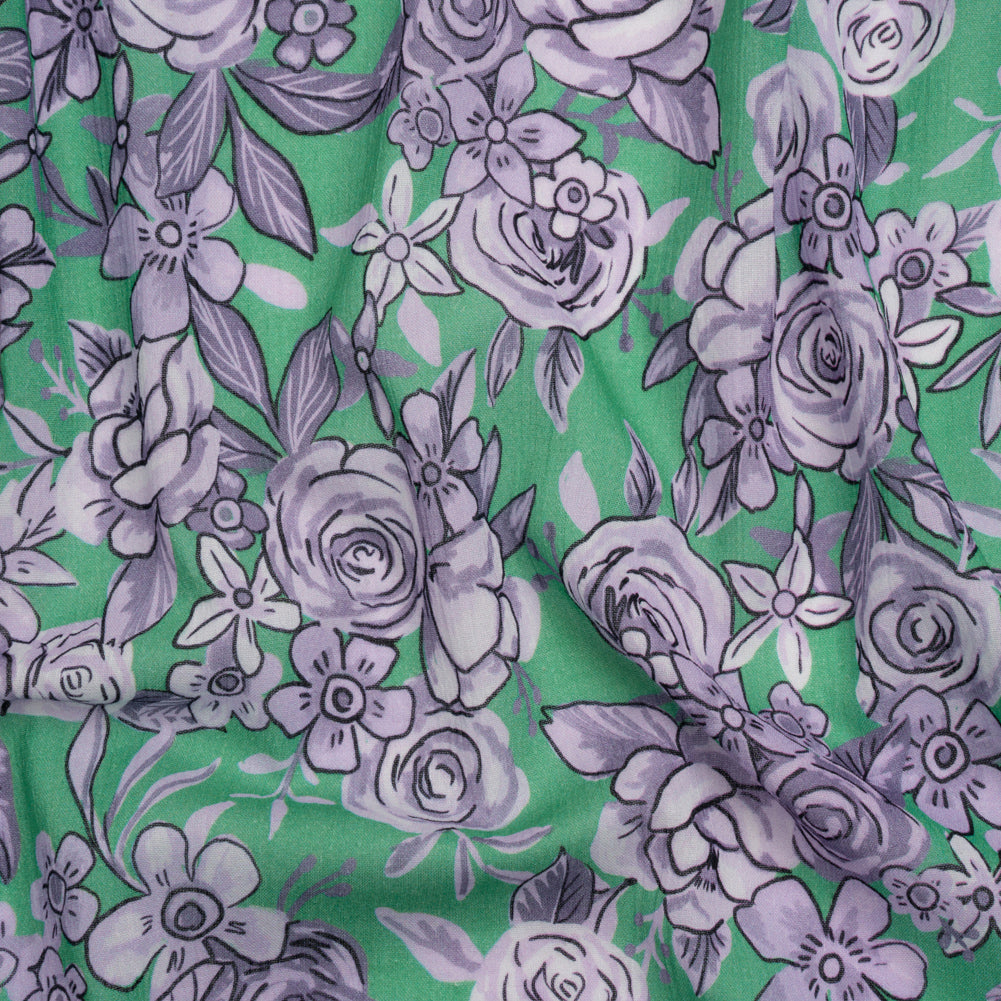 Crinkled Cotton Gauzy Woven Print - Lilac and Green Floral - Mood Exclusive Floral Farewell - Joann Fabrics