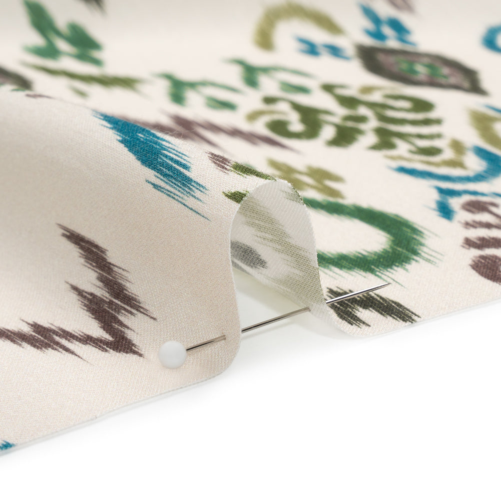 Tencel Woven Print - Forest Green and Teal Fanciful Ikat Florals - Mood Exclusive Raindrops on Roses - Joann Fabrics