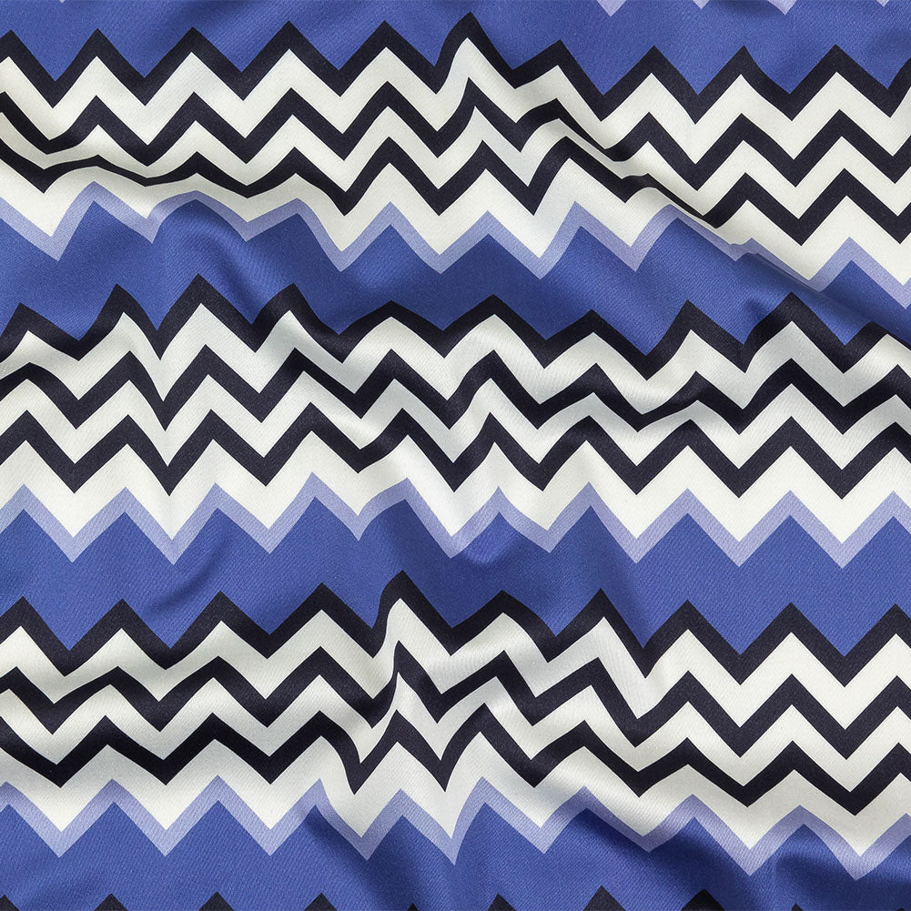 Stretch Cotton Sateen - Blue and Black Zig Zags - Blues Night Print - Mood Exclusive Indigo Collection - Joann Fabrics