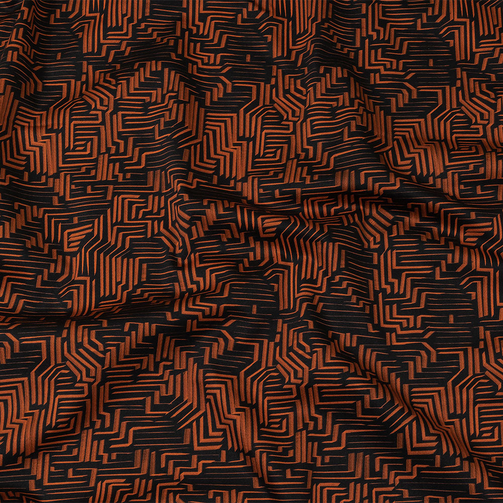 Stretch Cotton Sateen - Black and Orange Geometric Lines - Ci-Trust the Process Print - Mood Exclusive Citrus Collection - Joann Fabrics